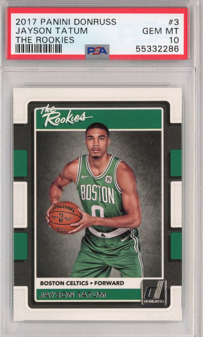 Graded 2017-18 Panini Donruss Jayson Tatum #3 The Rookies RC Basketball Card PSA 10 Gem Mint