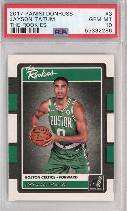 Graded 2017-18 Panini Donruss Jayson Tatum #3 The Rookies RC Basketball Card PSA 10 Gem Mint
