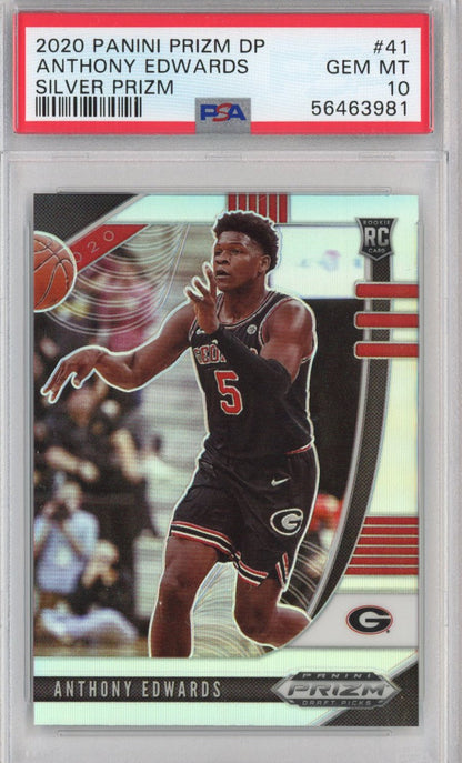 Graded 2020-21 Panini Prizm DP Draft Picks Anthony Edwards #41 Silver Rookie RC Basketball Card PSA 10 Gem Mint