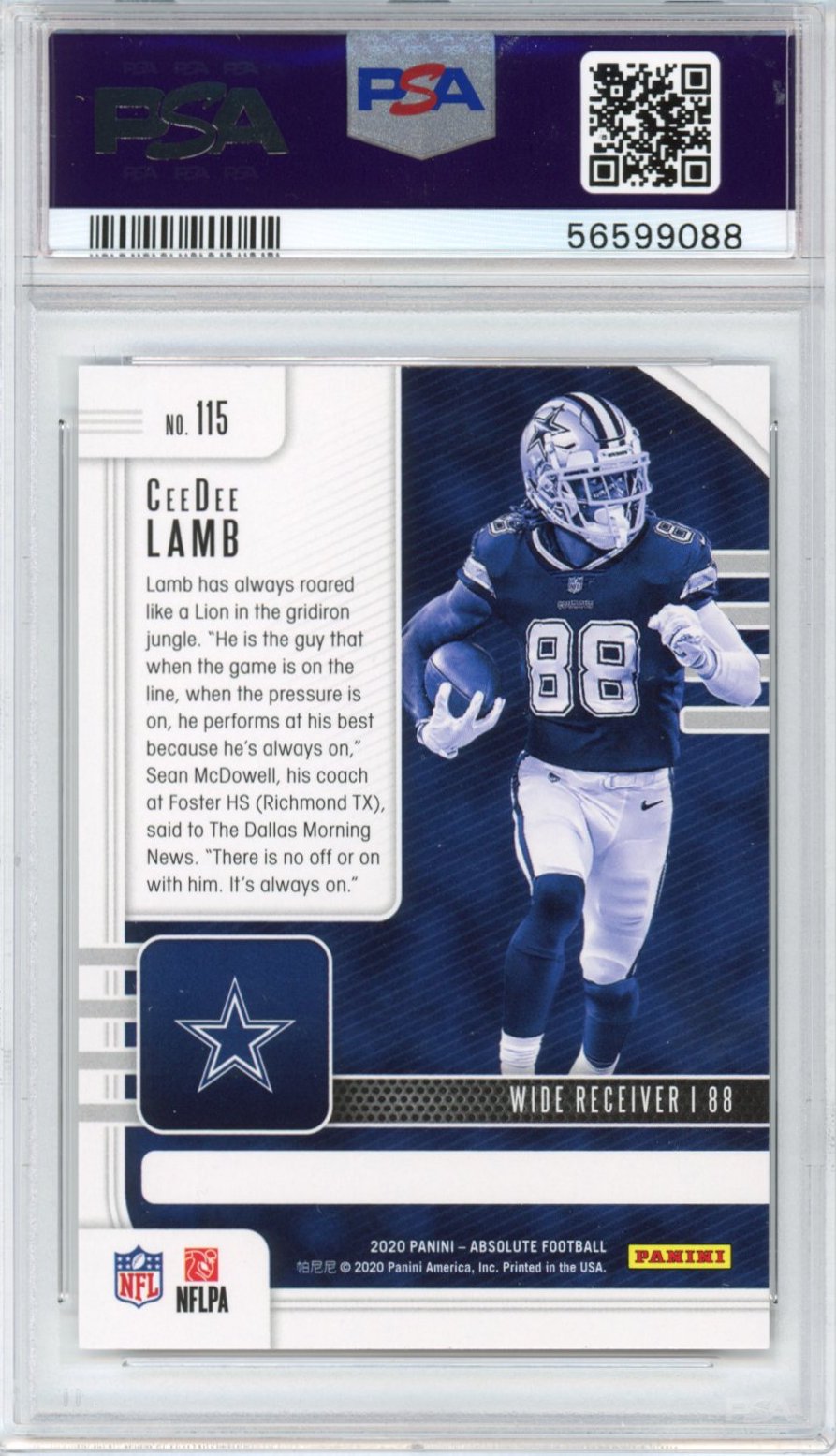 Graded 2020 Panini Absolute CeeDee Lamb #115 Rookie RC Football Card PSA 10 Gem Mint