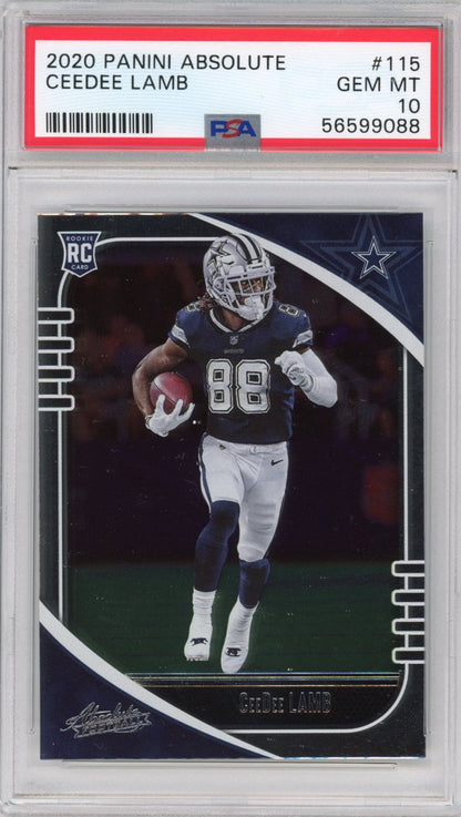 Graded 2020 Panini Absolute CeeDee Lamb #115 Rookie RC Football Card PSA 10 Gem Mint