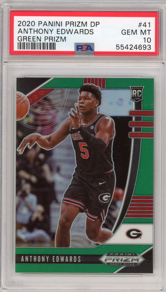Graded 2020-21 Panini Prizm DP Draft Picks Anthony Edwards #41 Green Prizm Rookie RC Basketball Card PSA 10 Gem Mint