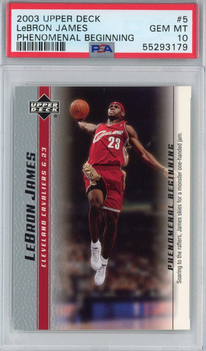 Graded 2003-04 Upper Deck UD LeBron James #5 Phenomenal Beginning Rookie RC Basketball Card PSA 10 Gem Mint