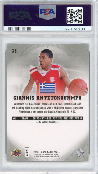 Graded 2013-14 Upper Deck UD SP Authentic Giannis Antetokounmpo #36 Rookie RC Basketball Card PSA 10 Gem Mint