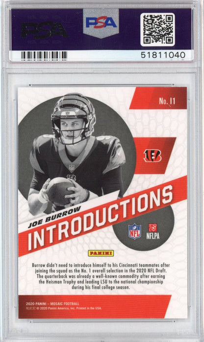 Graded 2020 Panini Mosaic Joe Burrow #I1 Introductions Rookie RC Football Card PSA 10 Gem Mint