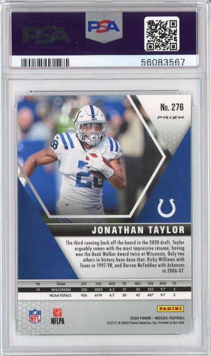 Graded 2020 Panini Mosaic Jonathan Taylor #276 Green Rookie RC Football Card PSA 10 Gem Mint