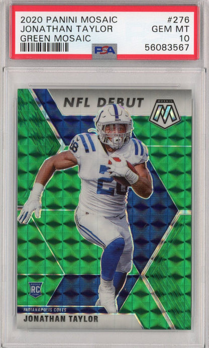 Graded 2020 Panini Mosaic Jonathan Taylor #276 Green Rookie RC Football Card PSA 10 Gem Mint