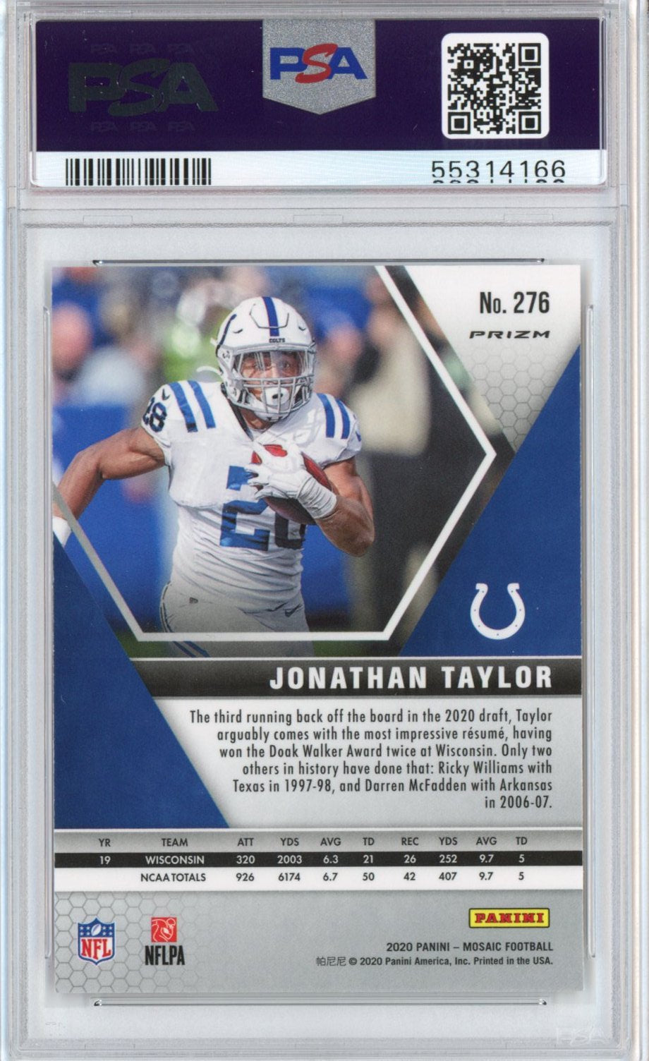 Graded 2020 Panini Mosaic Jonathan Taylor #276 Reactive Blue Rookie RC Football Card PSA 10 Gem Mint