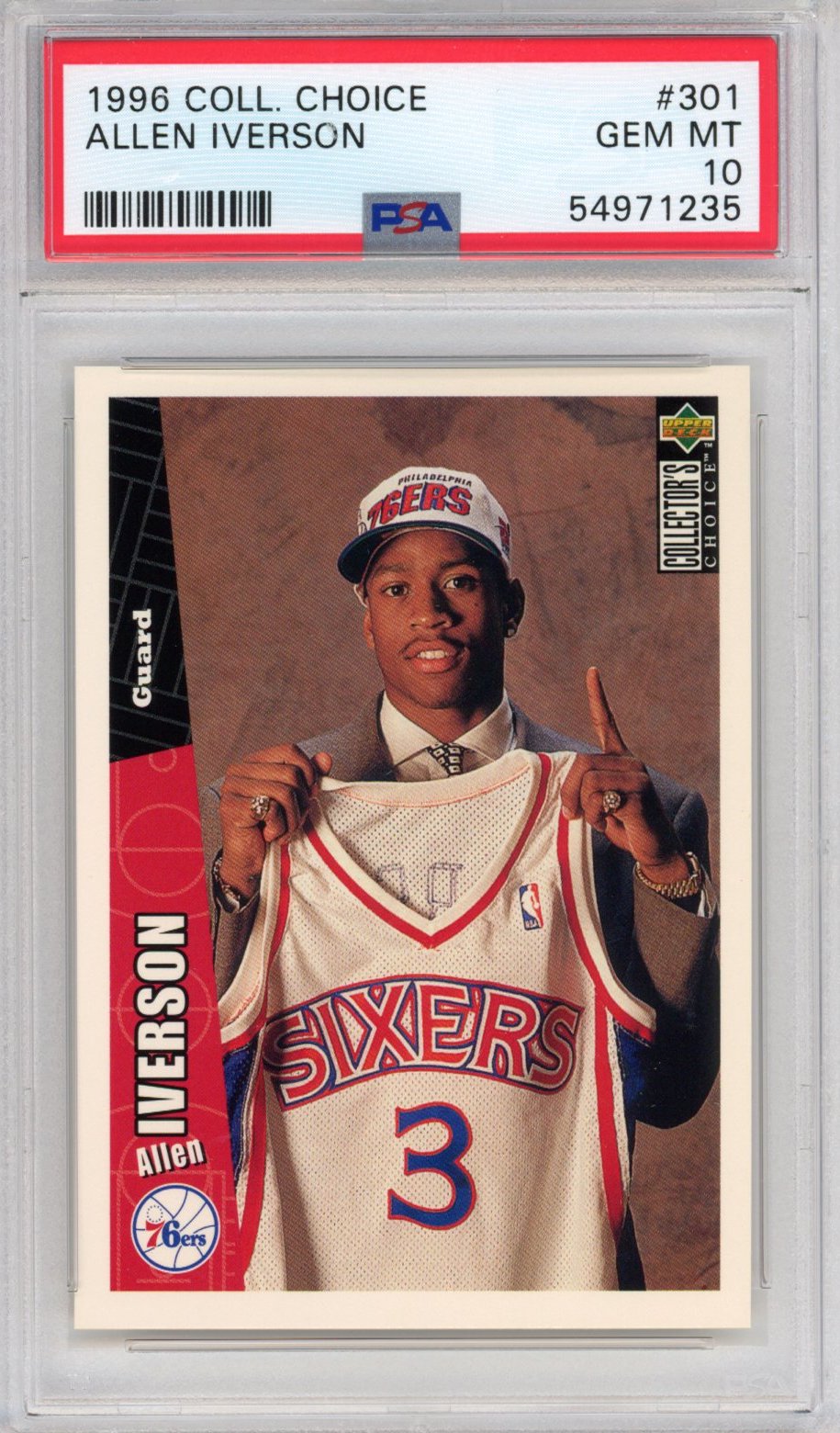 Graded 1996 Upper Deck Collector's Choice Allen Iverson #301 Rookie RC Basketball Card PSA 10 Gem Mint