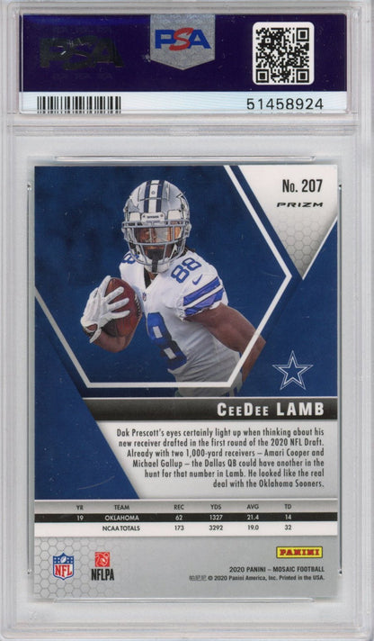 Graded 2020 Panini Mosaic CeeDee Lamb #207 Green Rookie RC Football Card PSA 10 Gem Mint