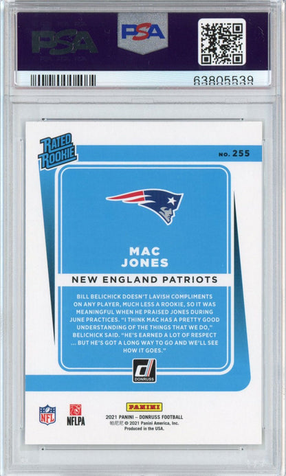 Graded 2021 Panini Donruss Mac Jones #255 Rookie RC Football Card PSA 10 Gem Mint