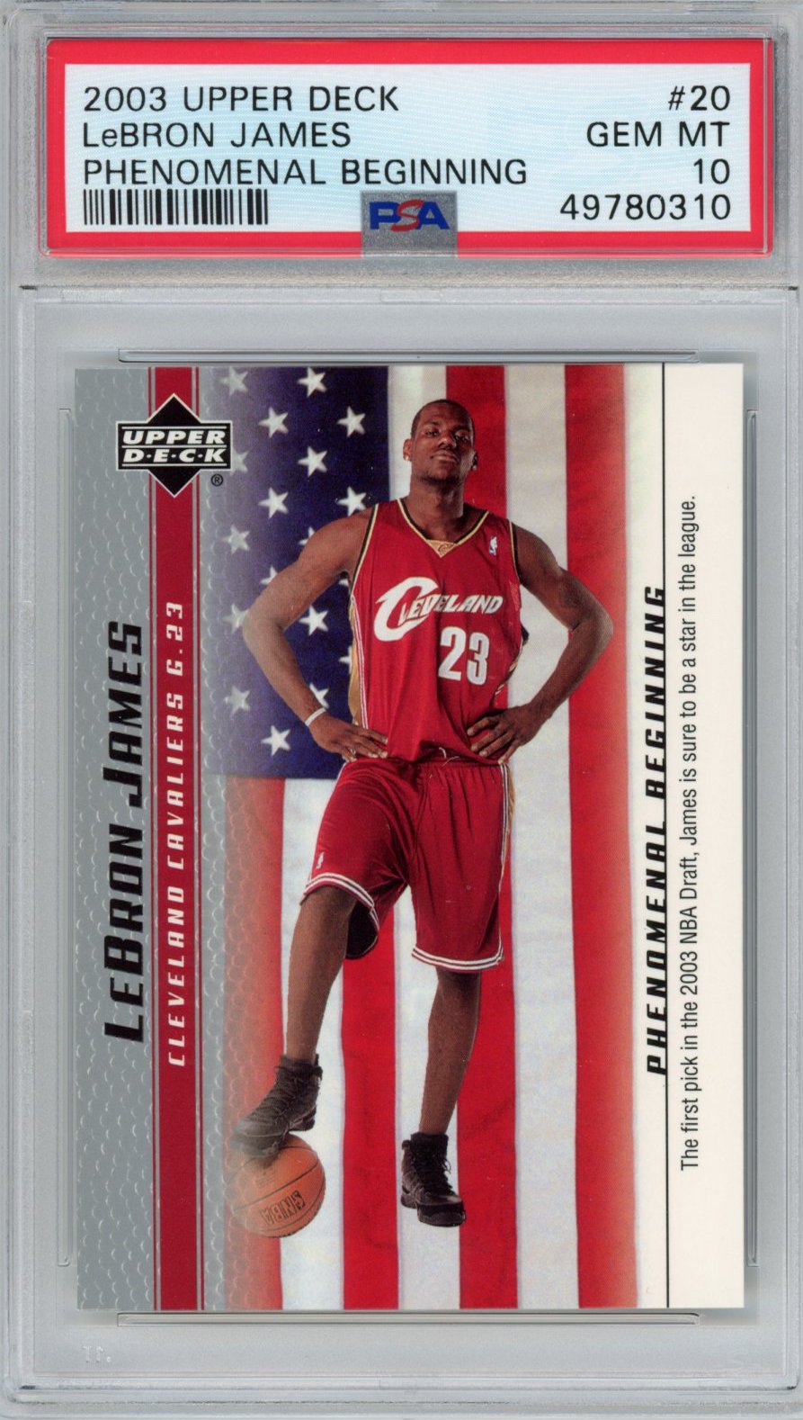 Graded 2003-04 Upper Deck UD LeBron James #20 Phenomenal Beginning Rookie RC Basketball Card PSA 10 Gem Mint