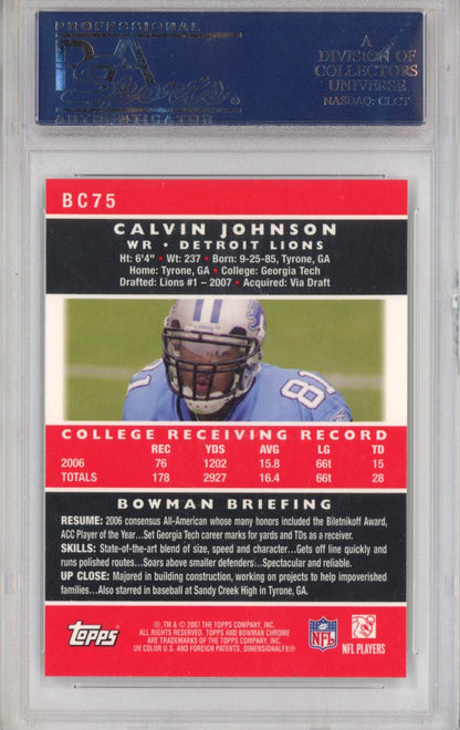 Graded 2007 Bowman Chrome Calvin Johnson #BC75 Rookie RC Football Card PSA 10 Gem Mint