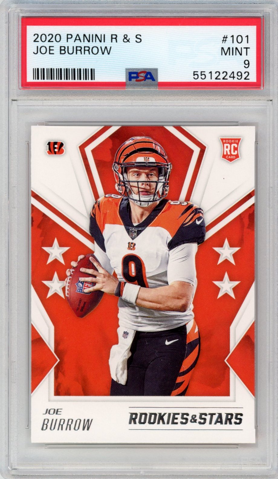 Graded 2020 Panini Rookies & Stars Joe Burrow #101 Rookie RC Football Card PSA 9 Mint