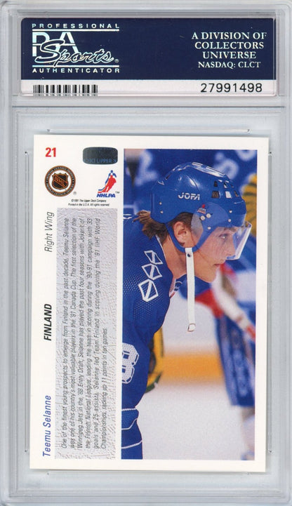 Graded 1991-92 Upper Deck UD Teemu Selanne #21 Rookie RC Hockey Card PSA 10 Gem Mint