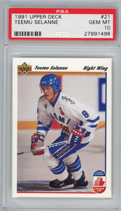 Graded 1991-92 Upper Deck UD Teemu Selanne #21 Rookie RC Hockey Card PSA 10 Gem Mint