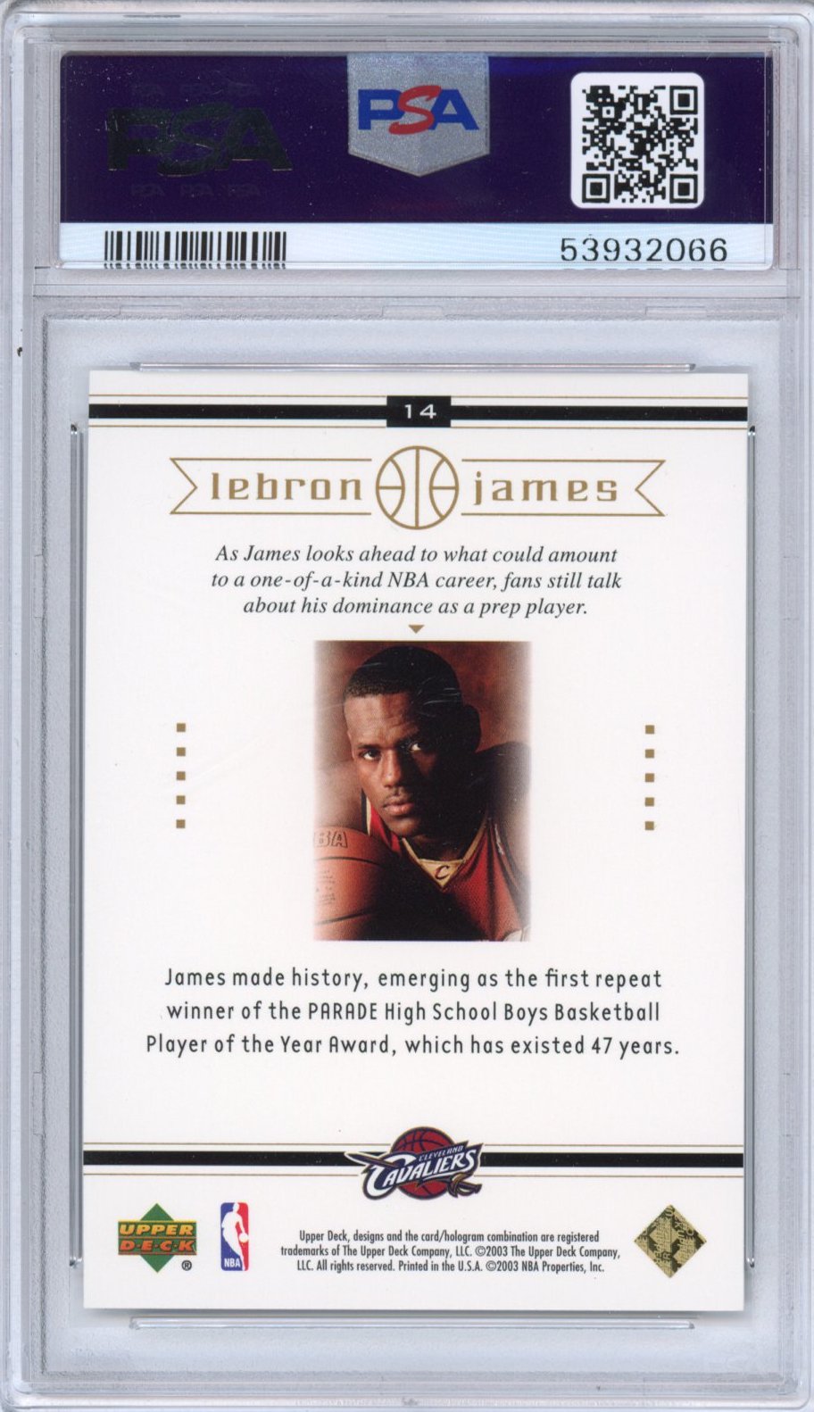 Graded 2003-04 Upper Deck LeBron James #14 Box Set Rookie RC Basketball Card PSA 10 Gem Mint