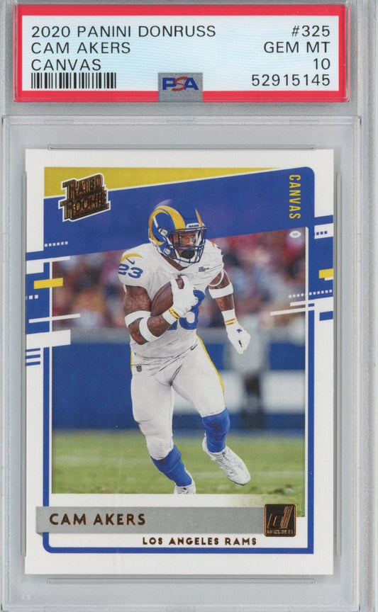 Graded 2020 Panini Donruss Cam Akers #325 Canvas Rated Rookie RC Football Card PSA 10 Gem Mint