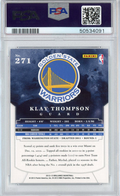 Graded 2012-13 Panini Brilliance Klay Thompson #271 Rookie RC Basketball Card PSA 10 Gem Mint