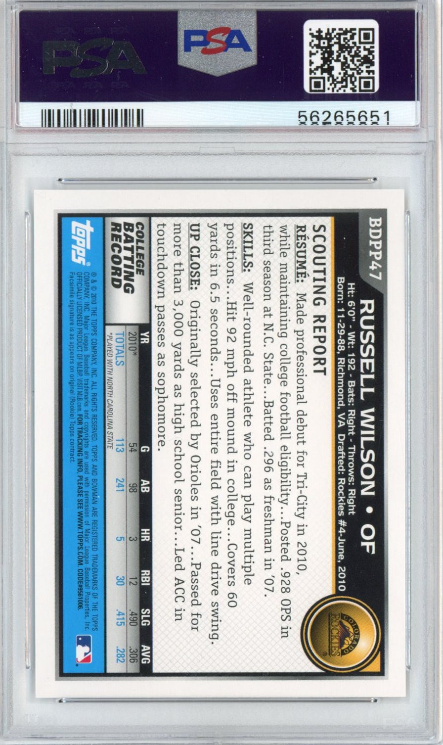 Graded 2010 Bowman Draft Picks & Prospects Russell Wilson #BDPP47 Rookie RC Football Card PSA 10 Gem Mint