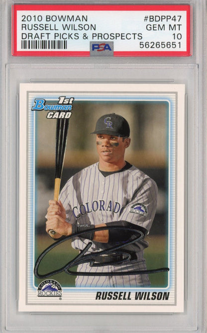 Graded 2010 Bowman Draft Picks & Prospects Russell Wilson #BDPP47 Rookie RC Football Card PSA 10 Gem Mint