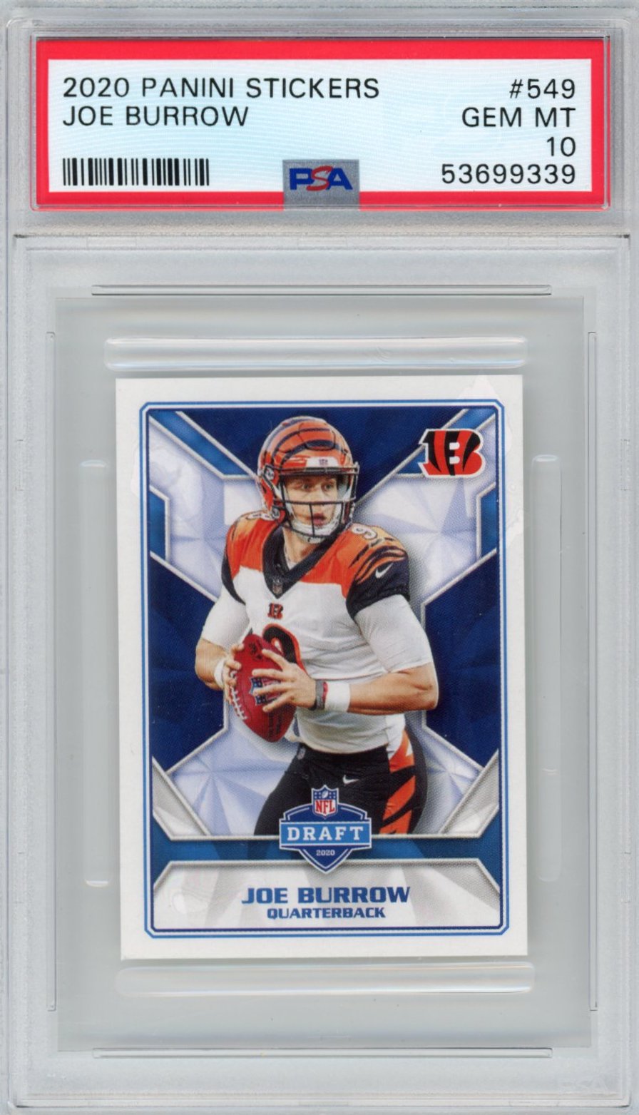 Graded 2020 Panini Stickers Joe Burrow #549 Rookie RC Football Card PSA 10 Gem Mint