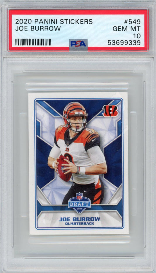 Graded 2020 Panini Stickers Joe Burrow #549 Rookie RC Football Card PSA 10 Gem Mint