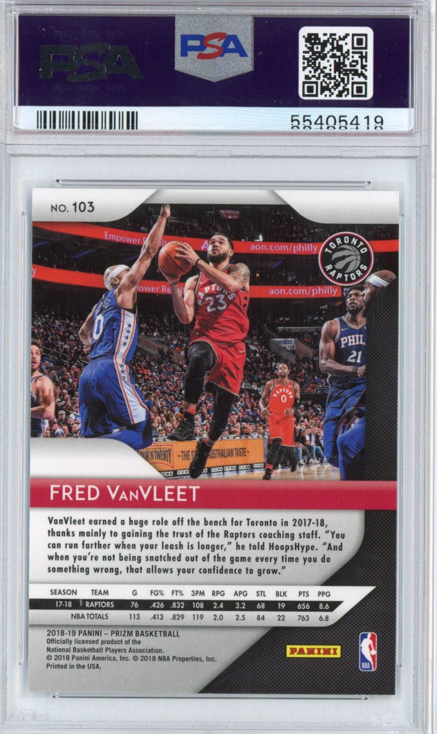 Graded 2018-19 Panini Prizm Fred VanVleet #103 Rookie RC Basketball Card PSA 10 Gem Mint