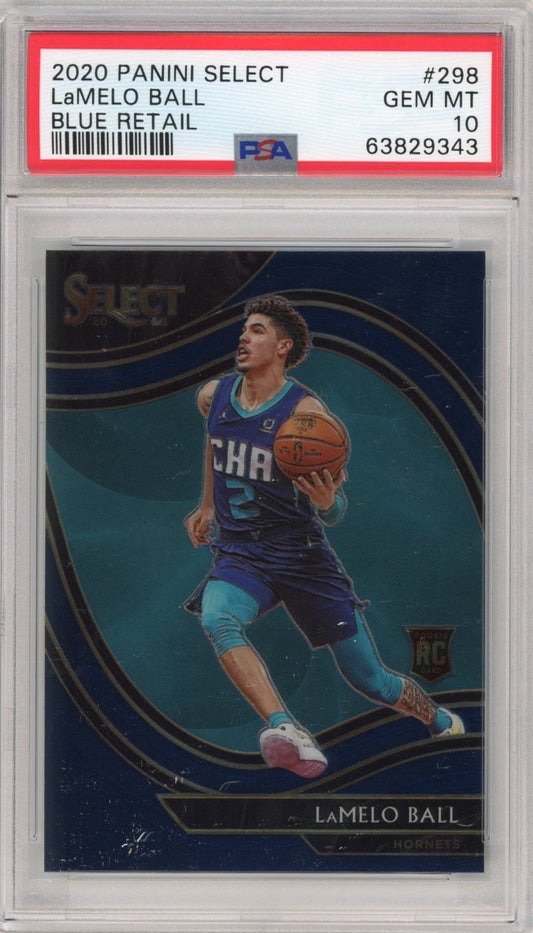 Graded 2020-21 Panini Select LaMelo Ball #298 Blue Retail Rookie RC Basketball Card PSA 10 Gem Mint