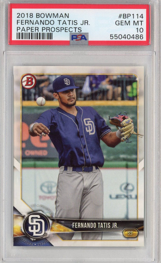 Graded 2018 Topps Bowman Fernando Tatis Jr. #BP114 Paper Prospects Rookie RC Baseball Card PSA 10 Gem Mint