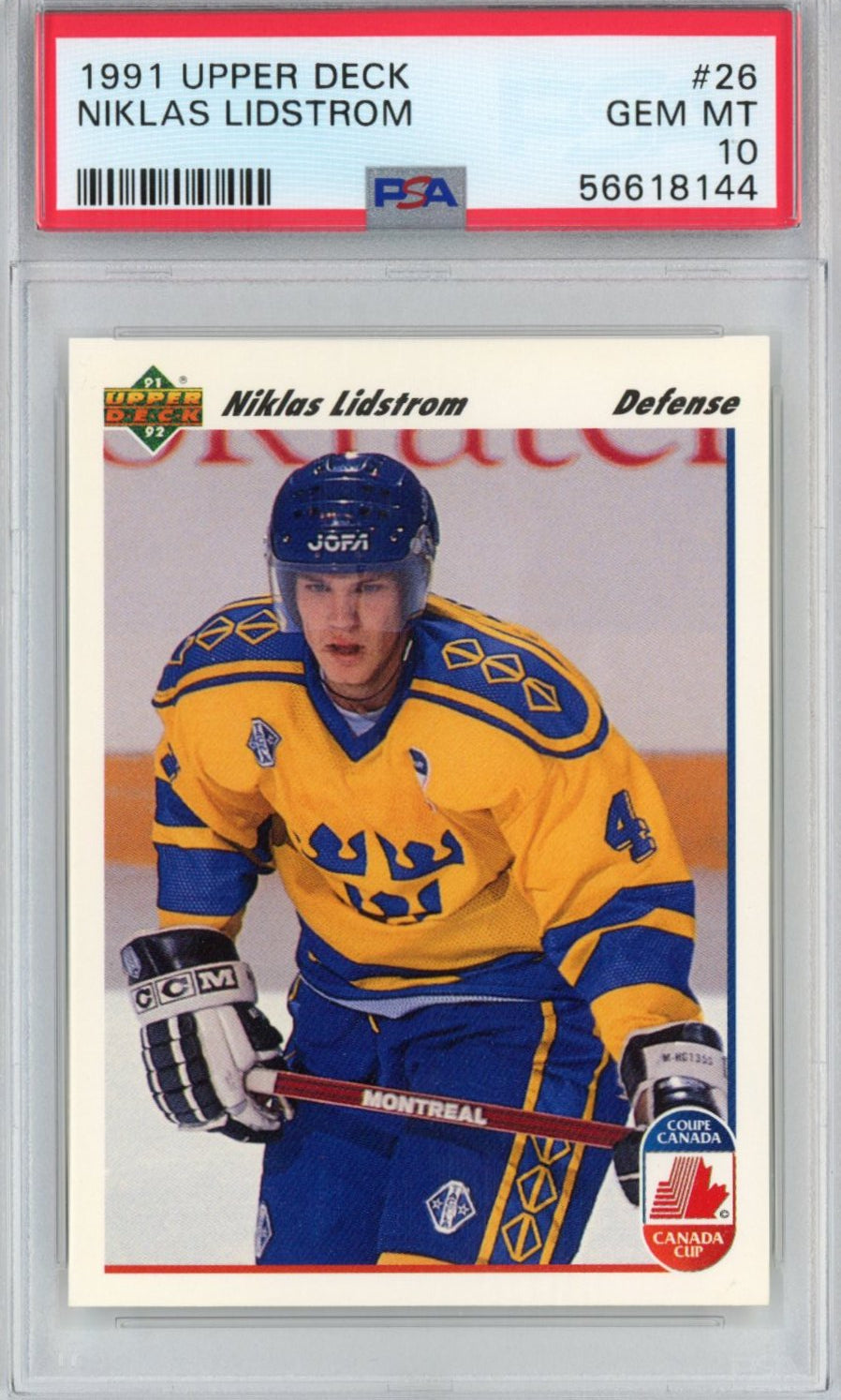 Graded 1991-92 Upper Deck UD Niklas Lidstrom #26 Rookie RC Hockey Card PSA 10 Gem Mint