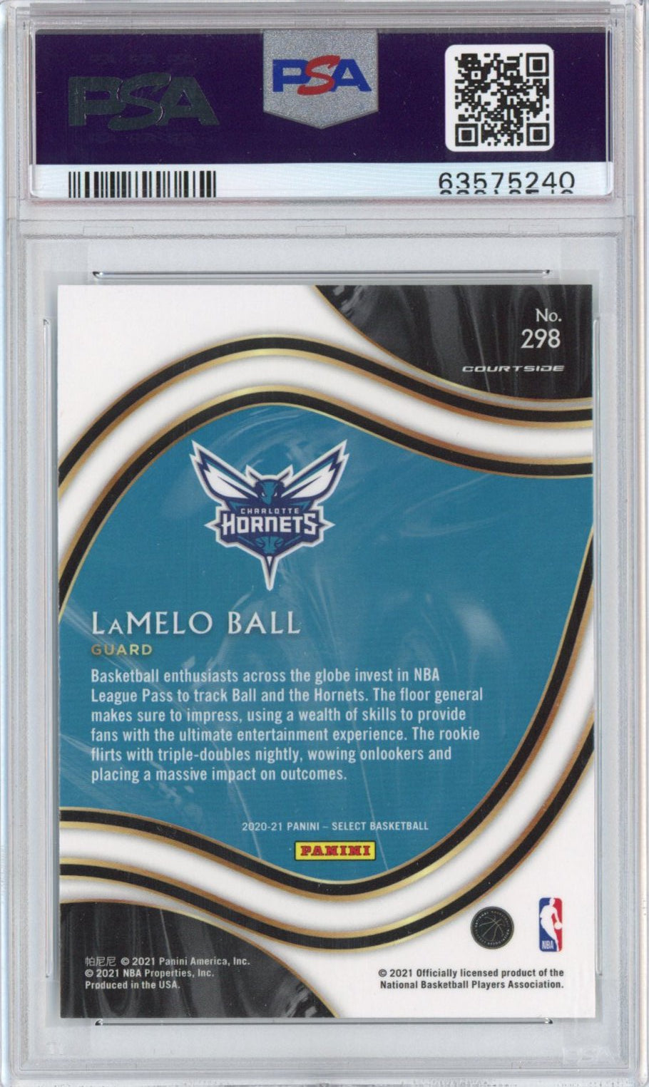 Graded 2020-21 Panini Select LaMelo Ball #298 Courtside Rookie RC Basketball Card PSA 10 Gem Mint