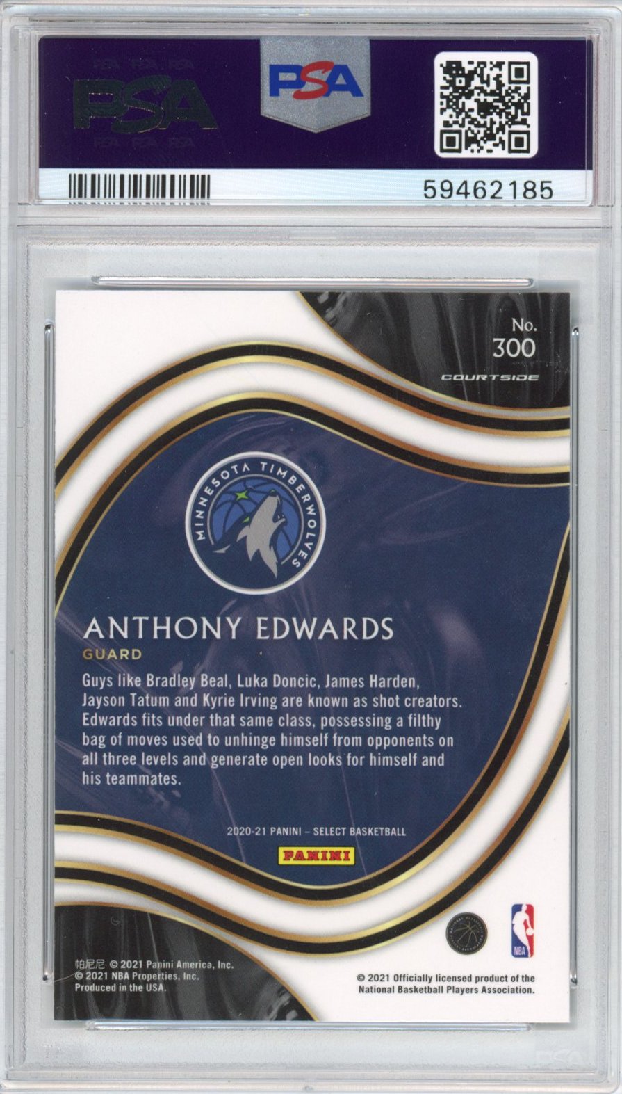 Graded 2020-21 Panini Select Anthony Edwards #300 Blue Retail Rookie RC Basketball Card PSA 10 Gem Mint