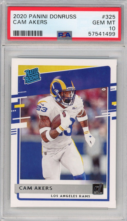 Graded 2020 Panini Donruss Cam Akers #325 Rated Rookie RC Football Card PSA 10 Gem Mint