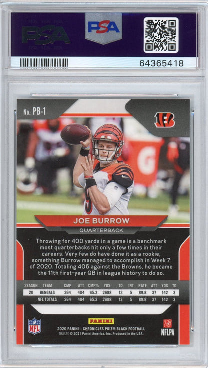 Graded 2020 Panini Chronicles Joe Burrow #PB1 Prizm Black Rookie RC Football Card PSA 10 Gem Mint