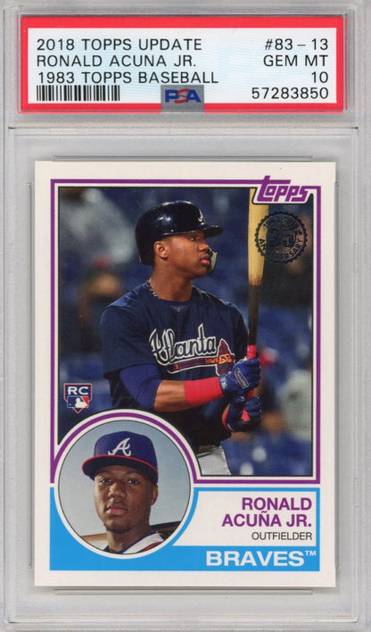 Graded 2018 Topps Update Ronald Acuna Jr. #83-13 1983 Rookie RC Baseball Card PSA 10 Gem Mint