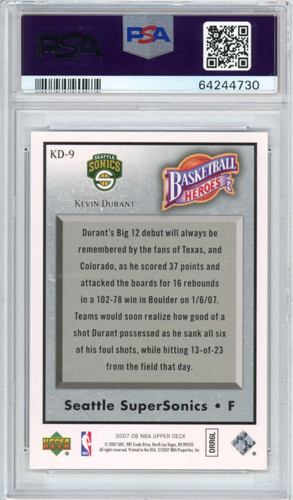 Graded 2007-08 Upper Deck UD NBA Heroes Kevin Durant #KD-9 Rookie RC Basketball Card PSA 10 Gem Mint