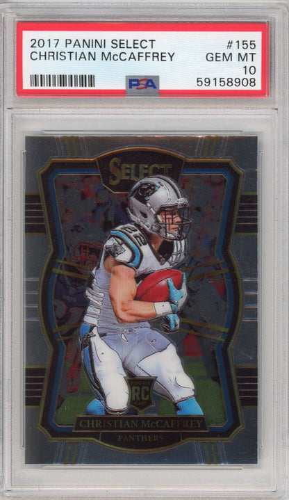 Graded 2017 Panini Select Christian McCaffrey #155 Premier Level Prizm Rookie RC Football Card PSA 10 Gem Mint