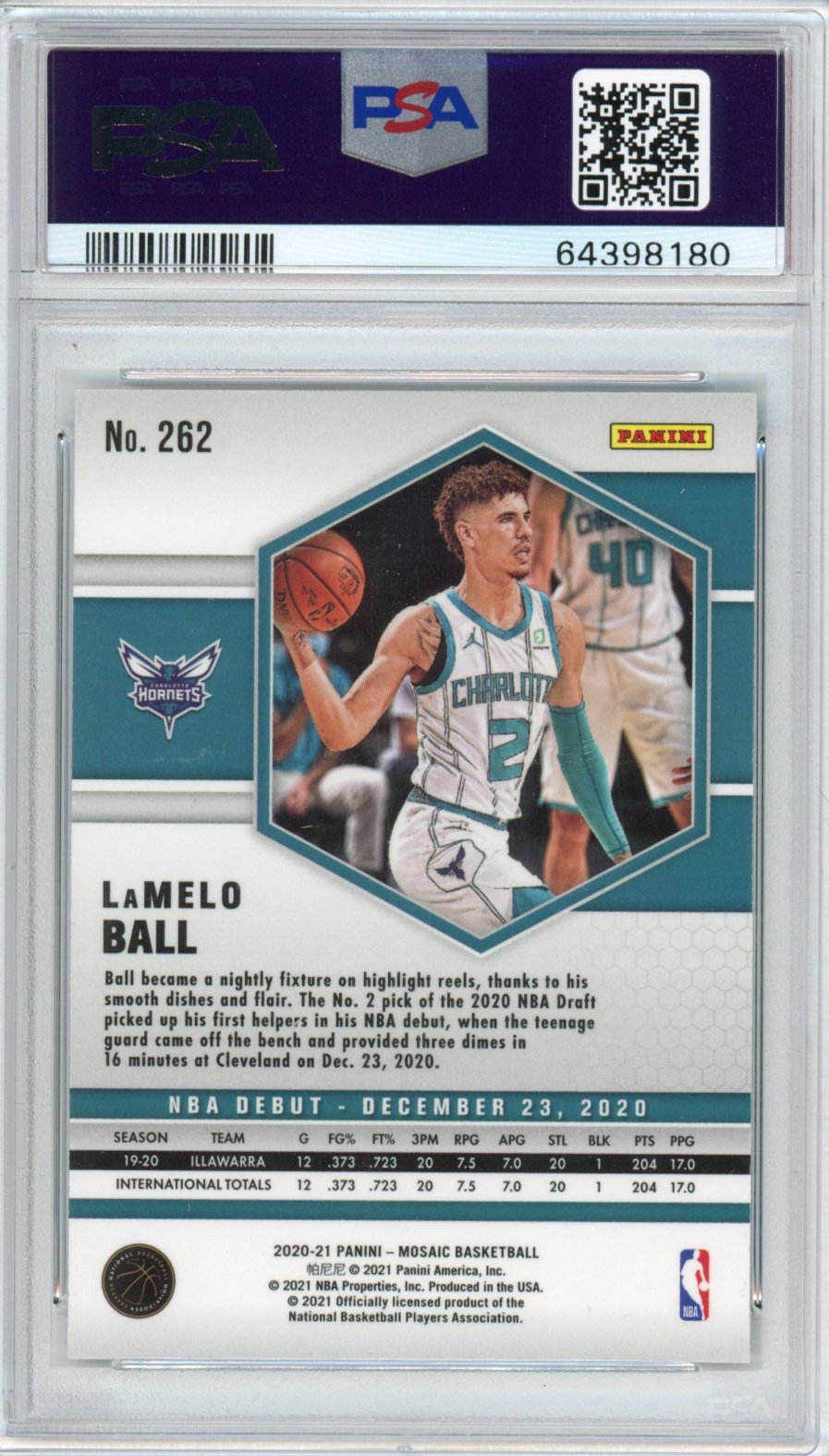 Graded 2020-21 Panini Mosaic LaMelo Ball #262 Rookie RC Basketball Card PSA 10 Gem Mint
