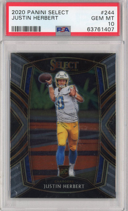 Graded 2020 Panini Select Justin Herbert #244 Rookie RC Football Card PSA 10 Gem Mint