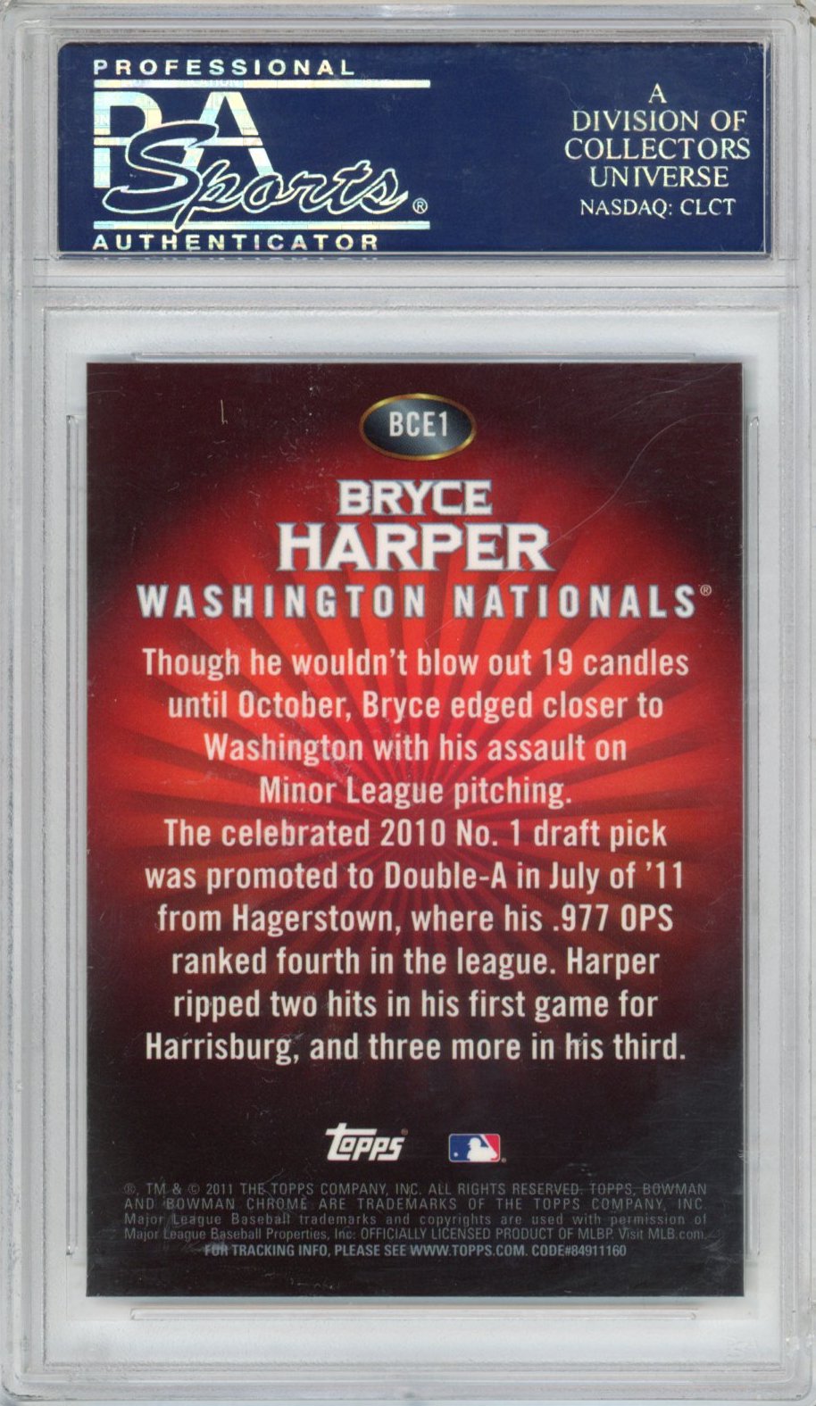 Graded 2011 Topps Bowman Chrome Bryce Harper #BCE1 Red Retail Exclusives Rookie RC Baseball Card PSA 10 Gem Mint