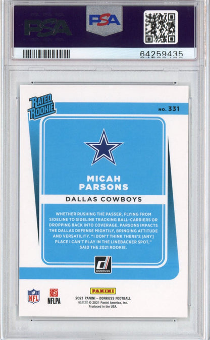 Graded 2021 Panini Donruss Micah Parsons #331 Rated Rookie RC Football Card PSA 10 Gem Mint