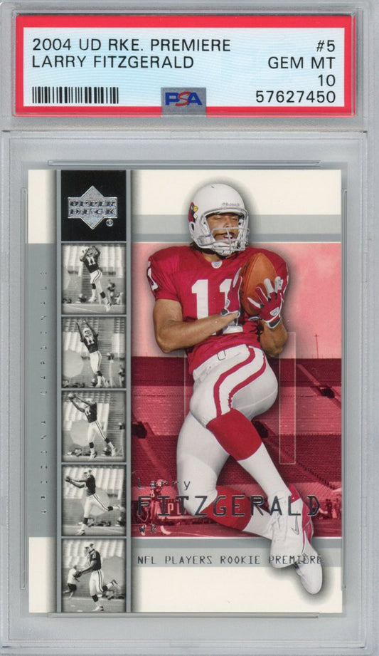 Graded 2004 Upper Deck UD Premiere Larry Fitzgerald #5 Rookie RC Football Card PSA 10 Gem Mint