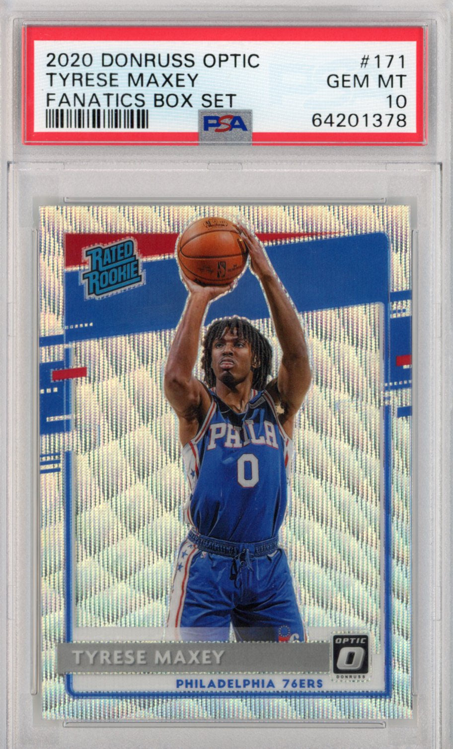 Graded 2020-21 Panini Donruss Optic Tyrese Maxey #171 Fanatics Box Set Rookie RC Basketball Card PSA 10 Gem Mint