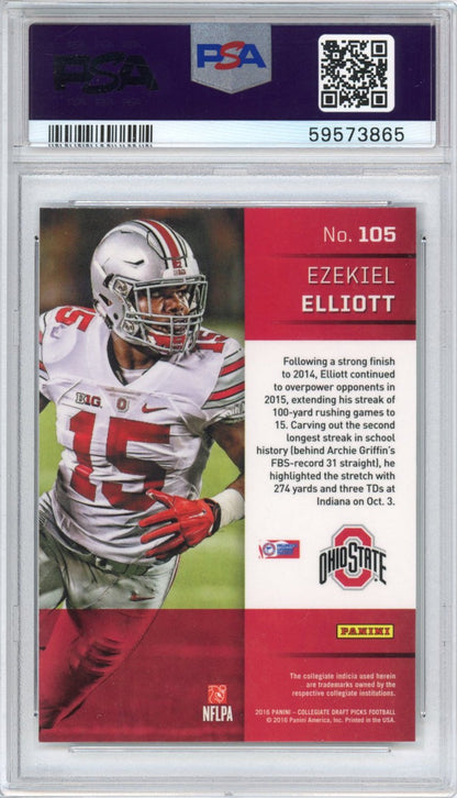 Graded 2016 Panini Prizm College Draft Picks DP Ezekiel Elliott #105 Rookie RC Football Card PSA 10 Gem Mint