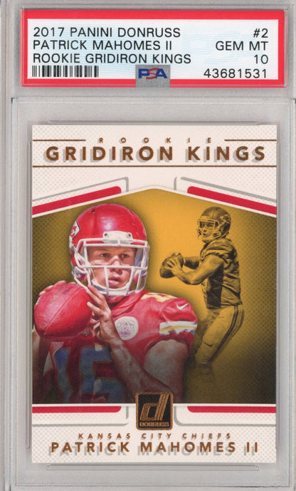 Graded 2017 Panini Donruss Patrick Mahomes II #2 Rookie Gridiron Kings Rookie RC Football Card PSA 10 Gem Mint