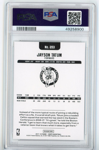 Graded 2017-18 Panini Hoops Jayson Tatum #253 Rookie RC Basketball Card PSA 10 Gem Mint