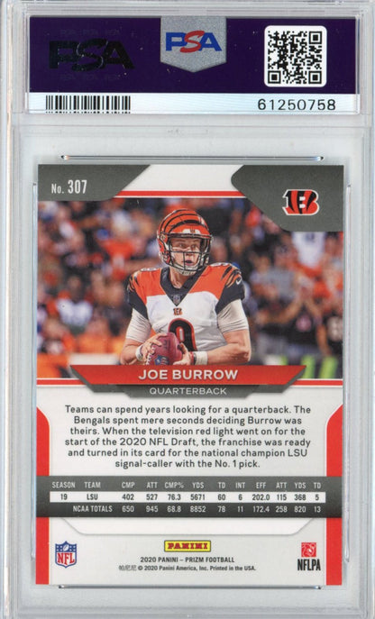 Graded 2020 Panini Prizm Joe Burrow #307 Rookie RC Football Card PSA 10 Gem Mint