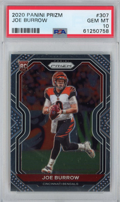 Graded 2020 Panini Prizm Joe Burrow #307 Rookie RC Football Card PSA 10 Gem Mint