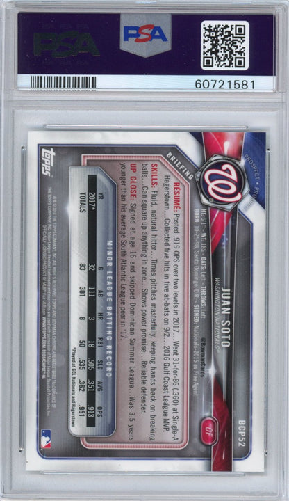 Graded 2018 Topps Bowman Juan Soto #52 Prospects Chrome Rookie RC Baseball Card PSA 10 Gem Mint